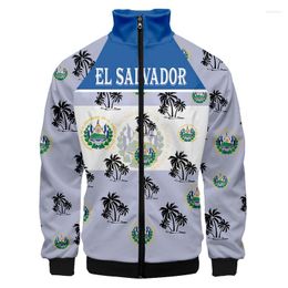 Men's Hoodies El Salvador Flag 3D Baseball Jacket Men Bomber Harajuku Hip Hop Hoodie Stand Collar Zipper Sweatshirt Sportswear