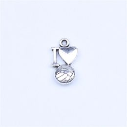 New fashion silver copper retro I Love Volleyball Pendant Manufacture DIY jewelry pendant fit Necklace or Bracelets charm 500pcs l272K