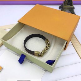 Dropship Fashion Classic Flat Brown PU Leather Bracelet with Metal Lock Head Charm Bracelets with box268a