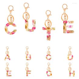 Keychains Fashion Dry Flower Letter Keychain Pendant 26 Initials Keyrings For Girls Key Purse Handbag Backpack Car Accessories