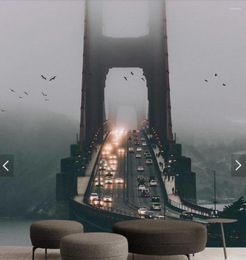 Wallpapers Misty Fog Bridge Road View Wallpaper Mural Po For Living Room Bedroom Wall Paper Contact 3d Murals