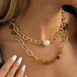 Choker Pendants Necklace For Women Chains Long Layered Stone Agate Beaded Glass Collarbone