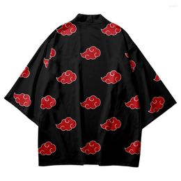 Ethnic Clothing Red Clouds Printed Black Couple Women Men Japanese Kimono Cardigan Beach Shorts Harajuku Casual Loose Streetwear