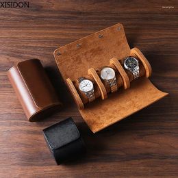 Watch Boxes Luxurious Travel Case Handmade Leather Rolls Box For Man WatchRoll Velvet Protection Organizer Secure Storage