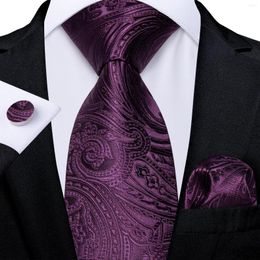 Bow Ties For Men Luxury Purple Paisley Elegant Silk Business Wedding Party Neck Tie Pocket Square Cufflinks Accessories Gift