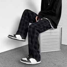 Mens Pants Stylish Plaid Print Loose Casual Trousers Breathable Male Sweatpants Corduroy Streetwear