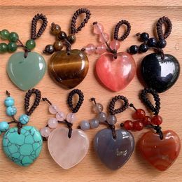 Keychains Heart Shaped Crystal Stone Keychain Natural Pendant Key Chains Charm Women Men Fashion Jewellery Accessories Gift