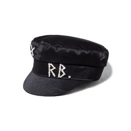 Simple Rhinestone RB Hat Women Men Street Fashion Style Newsboy Hats Black Berets Flat Top Caps251U