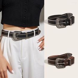 Belts Gothic Leather Women Waist Belt Adjustable Western Cowboy Fashion Waistband Decorative Y2k Ladies Dress Accessories