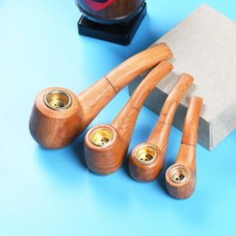 Smoking Pure solid wood pipe, metal smoke pot, men's portable curved tobacco rod, dry tobacco pipe, raw wood, hand polished pipe