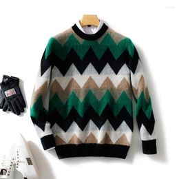 Men's Sweaters Merino Wool Soft Sweater O-neck Stripe Pullover Contrast Casual Knitting Jumper Thickened Autumn Winter Loose Top