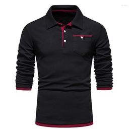 Men's Polos Long Sleeve Polo Shirt Casual Slim Fit Solid Colour Soft Cotton Pocket T