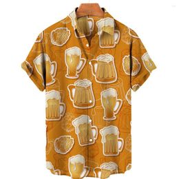 Men's Casual Shirts Hawaiian Shirt For Men Unisex Fashion Beer Print Wine Glass Barrel Party Hi Pi Top Oversized Apparel