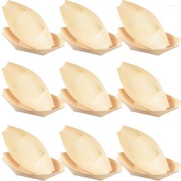 Dinnerware Sets 60 Pcs Dog Trays Disposable Sushi Wooden Boat Bowl Palm Leaf Plates Dish Serving Catering Buffet