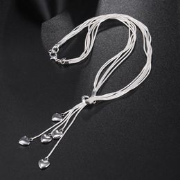925 Sterling Silver Heart Pendant Long Necklace Elegant Jewelry for Ladies Muliti Chain Wedding Evening Party Accessories265D