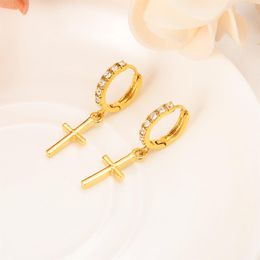 Zircon Earring Special Christian Vogue True Real 22 K 24 K Thai Baht Yellow Gold Plated Crucifix Cross Timeless Charm Earrings267v