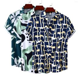 Men's Casual Shirts 2023 Summer Retro Trend Cotton Polyester Short Sleeve Shirt Plus Size Breathable Hawaiian Beach Cas