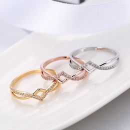 Wedding Rings Fashion Rose Gold Plated CZ White Crystal Cross Finger Ring With Zirconia Charm Women Eternal Engagement Jewelry