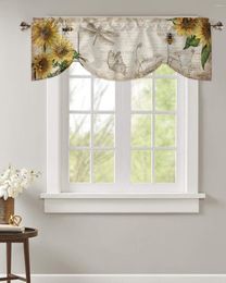 Curtain Vintage Old Spaper Sunflower Dragonfly Window Valance Kitchen Cafe Short Curtains Living Room Tie-Up