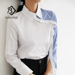 Women's Blouses Shirts Arrival Women Turn Down Collar White Shirt Blouse Striped Patchwork Elegant Chic Korean Style Feminina Blusa T9O908F 230928