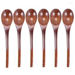 Coffee Scoops LUDA Wooden Soup Spoons 6 Pieces 7.84 Inches Japanese Ramen Round Nanmu Wood Long Handle Kids Rice Dessert Dark Brown