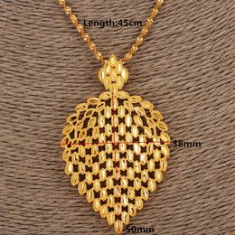 Dubai Necklace Women Ethiopian Plume Pendant Necklace 14k Yellow Solid Fine Gold GF Jewelry Africa Arab Flower Gifts260p