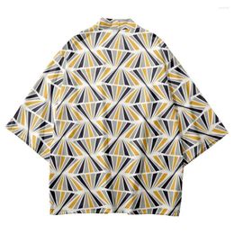 Ethnic Clothing Summer Casual Losse Yukata Harajuku Cardigan Colour Triangle Printed Japanese Kimono Beach Shorts Streetwear