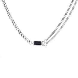 Chains 491L ZFSILVER Fashion Trend Retro Silver 925 Design Double Chain Black Zircon Rectangle Necklace Women Charm Jewellery Accessories
