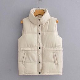 Women's Vests Fashion Autumn Stand Collar Elegant Coats Warm Outerwear Casual Pocket Sleeveless Winter Women Cotton Padded Jackets