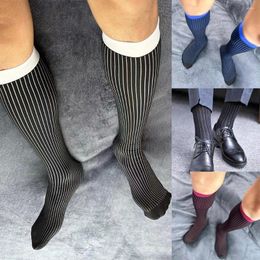 Men's Socks 1 Pairs Fashion Mens Ribbed Dress Casual Striped Breathable Male Sports Business Pure Colour 2023