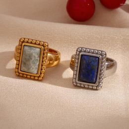 Wedding Rings Lace Rectangular Natural Stone Amazonite Ring Hypoallergenic 316L Stainless Steel Women's 18K Gold Plated Accessories