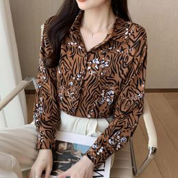 Women's Blouses 2023 Vintage Fashion Leopard Print Long Sleeve Shirt Blouse Tops Mujer Camisas De