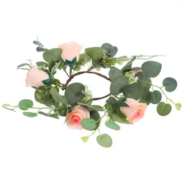 Decorative Flowers Candlestick Garland Wreaths Roses Conical Wedding Rings Ornament Decor Green Taper