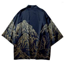 Ethnic Clothing Line Drawing Printed Samurai Shirt Haori Kimono Women Men Japanese Anime Asian Streetwear Cosplay Cardigan Yukata