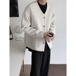 Men's Jackets 2023 Autumn Lattice Printing Coats Fashion Trendy Loose Casual Jacket Round Neck White/Black Outerwear M-2XL