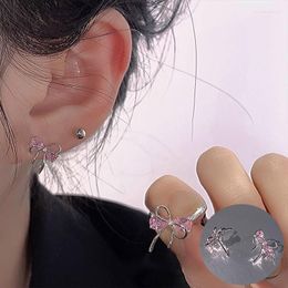 Stud Earrings 925 Sterling Silver Pink Zircon Bowknot Earring For Women Girl Fashion Simple Design Jewellery Party Gift Drop