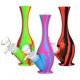 Latest Colorful Silicone Bong Pipes Kit Hookah Waterpipe Bubbler Glass Filter Handle Bowl Portable Vase Desktop Herb Tobacco Cigarette Holder Smoking Handpipes