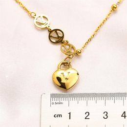 Classic Never Fading 14K Gold Plated Luxury Brand Designer Pendants Necklaces Stainless Steel Letter Choker Pendant Necklace Beads261F