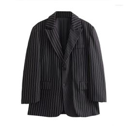 Women's Suits Winter Thickened Coat Jacket 2023 Casual Pinstripe Suit Collar Long Sleeve Button Pocket Loose Outwear