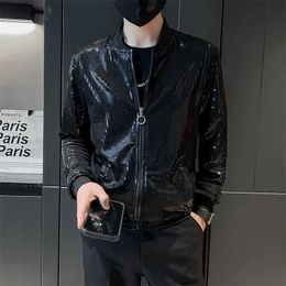 Men's Jackets Y2K Mens Streetwear Night Club Stage Thin Motorcycle Jackets Jas Men Hip Hop Black Sequined Bombers Jacket Coat Fashion Clothing 230928