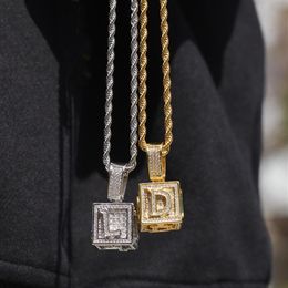 Mens Hip Hop Jewelry Iced Out Initial Letter Necklace Pendant Gold Silver Cube Dice Hiphop Necklaces256E