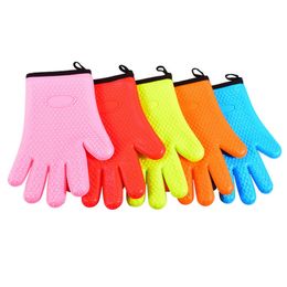 Silicone Oven Gloves Heat Resistant BBQ Gloves Grilling Baking Cooking Waterproof Cotton Lined Mitts Non Slip Pot Holder W0096