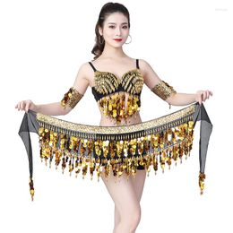 Stage Wear Belly Dance Women Waist Dress Practise Sequin Hip Scarf Latin Tassel Chain Band Performance