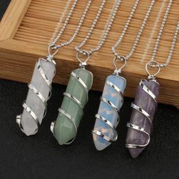 Pendant Necklaces Hexagonal Column Shape Natural Stone With Chain Jewellery Box Tiger Eye Charm Set For Necklace DIY Women Accessory