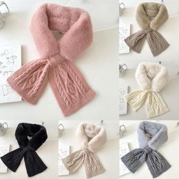 Scarves Winter Scarf Women Warm Thicken Fluffy Woollen Knitting Cross Collar Neck Shawl Soft Plush Snood
