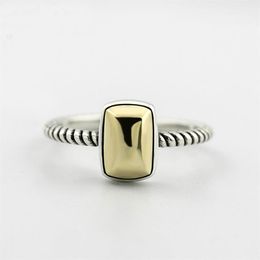 Solid 925 Sterling Silver Finger Rings for Women Rectangle Gold Tone Metal Hemp Rope Vintage Open Ring Fine Jewellery Whole YMR2289V