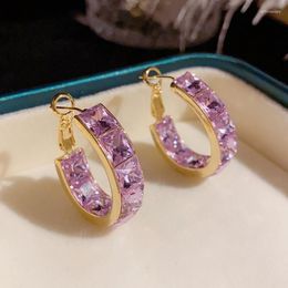Hoop Earrings UILZ Geometric Square Purple Zirconia For Women Luxury Shiny Crystal Earring Daily Wearable Accessories