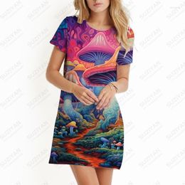 Casual Dresses Summer Ladies Loose Short Sleeve Dress Colourful Mushroom 3D Printing Fashion Versatile Holiday Party