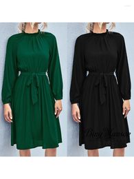 Casual Dresses 2023 Autumn/Winter Women's Classic Fashion Solid Colour Raglan Sleeve Ruffle Collar Lace Up Large Swing Loose Waist Dress