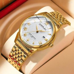 Wristwatches CRRJU Fashion Brand Watches For Men Water Resistant Gold Stainless Steel Diamond Roman Digital Quartz Watch With Date